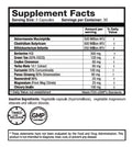 Supplement facts label with various health benefits and ingredients listed.