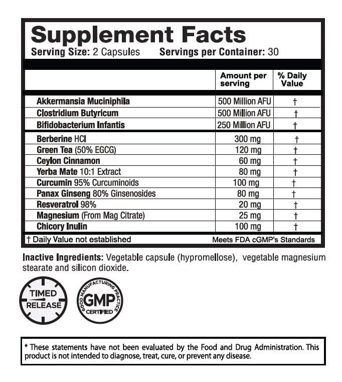 Supplement facts label with various health benefits and ingredients listed.
