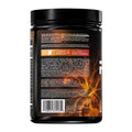 A black plastic tub of PULLD Performance Nutrition supplement, shown from the back with a black lid. The label features white text, an orange banner highlighting key features, and a fiery orange and yellow graphic on the lower right.