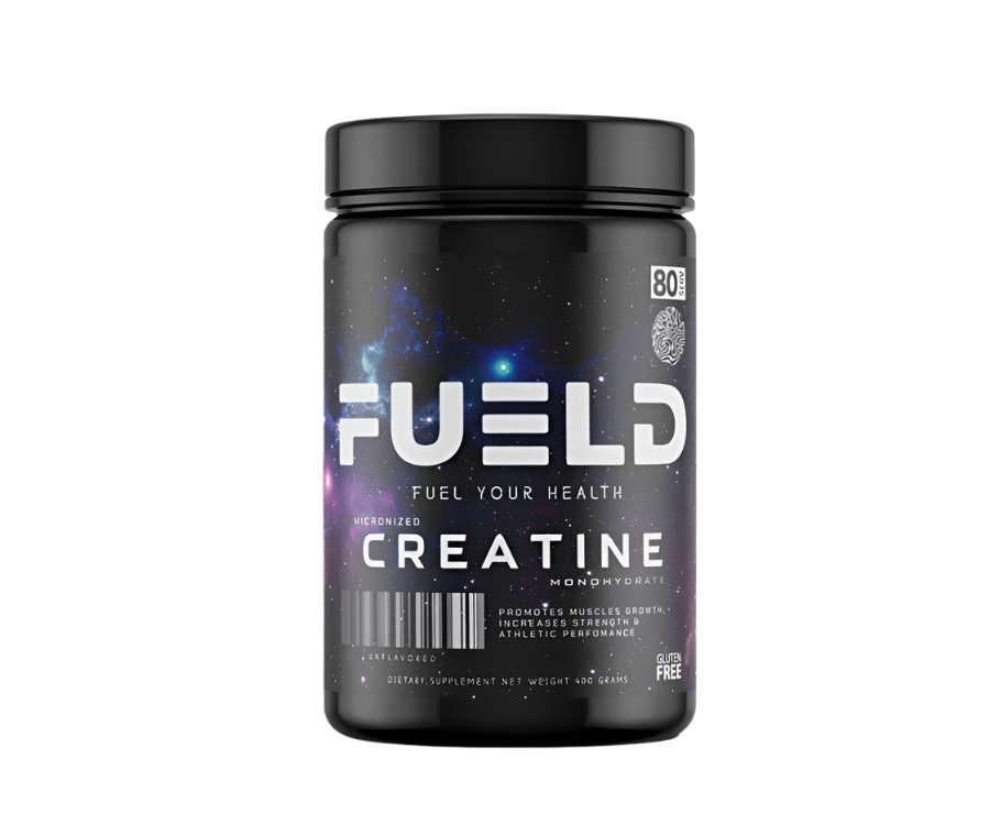 FUELDFUELD Creatine Monohydrate Micronized (400g 80 Servings) Front of Container