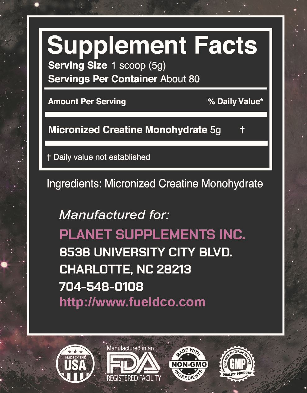 FUELDFUELD Creatine Monohydrate Micronized (400g 80 Servings) Supplement Facts