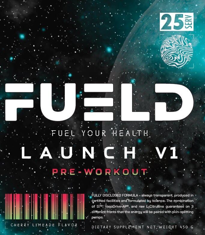 FUELDFUELD Launch V1 Pre - Workout, (Cherry Limeade) Insane Energy Blend, Out Of This World Pump Matrix 25/50 servingsPre - Workout