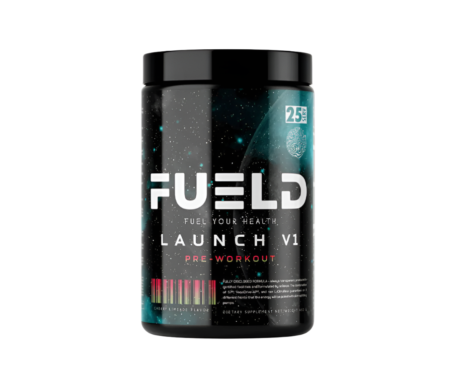 FUELD Launch V1 Pre-Workout – Cherry Limeade flavor, available in 25 or 50 servings